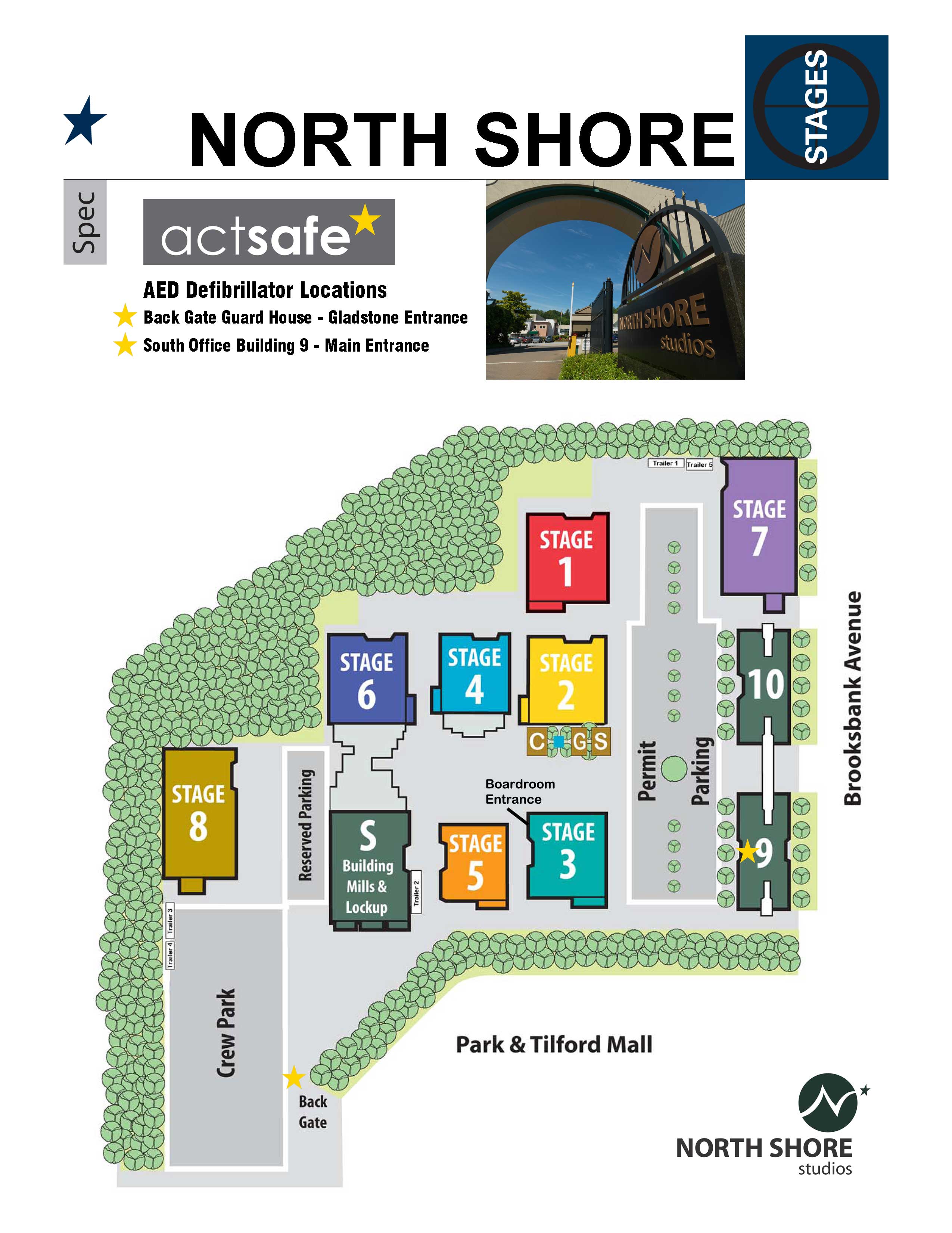 aed locations map in north shore studios
