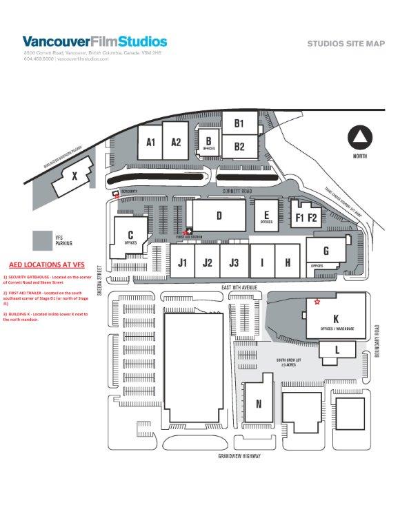 aed locations map in vancouver film studios