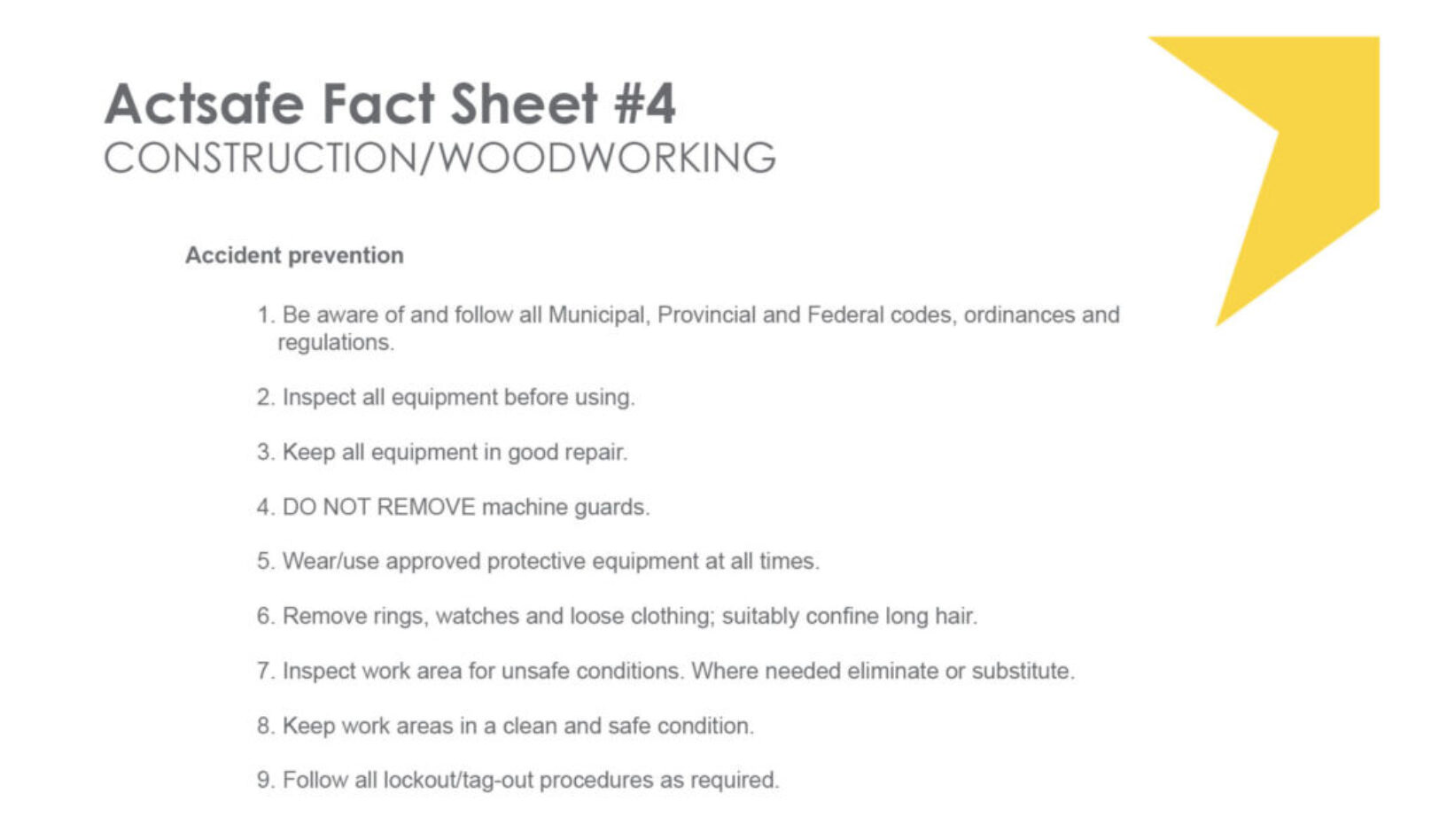 Construction & Woodworking Fact Sheet #4