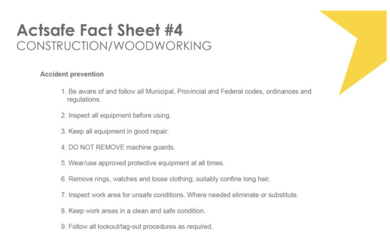 Construction & Woodworking Fact Sheet