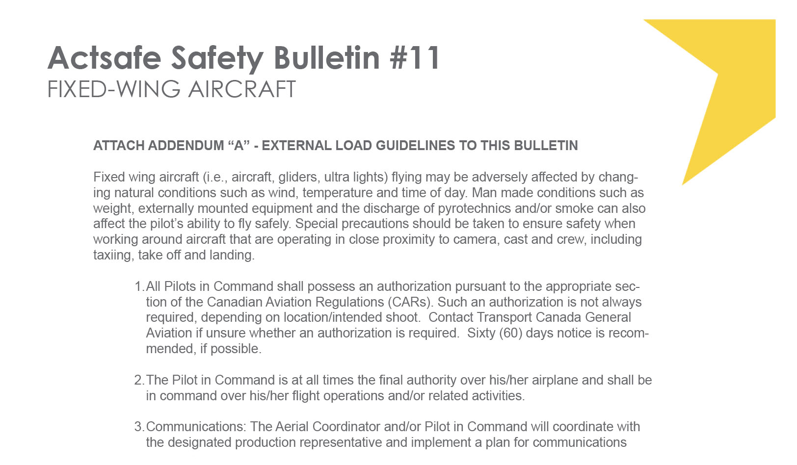 Fixed Wing Aircraft Motion Picture Bulletin