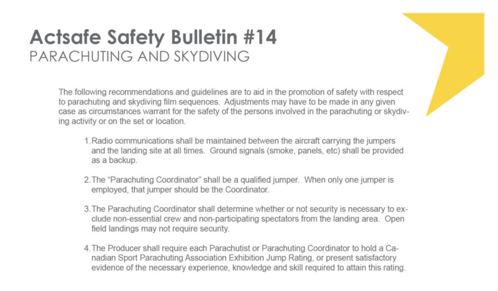 #14 Parachuting and Skydiving Motion Picture Safety Bulletin