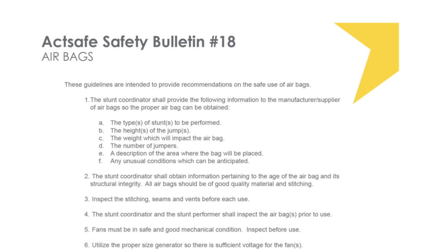#18 Air Bags Motion Picture Safety Bulletin