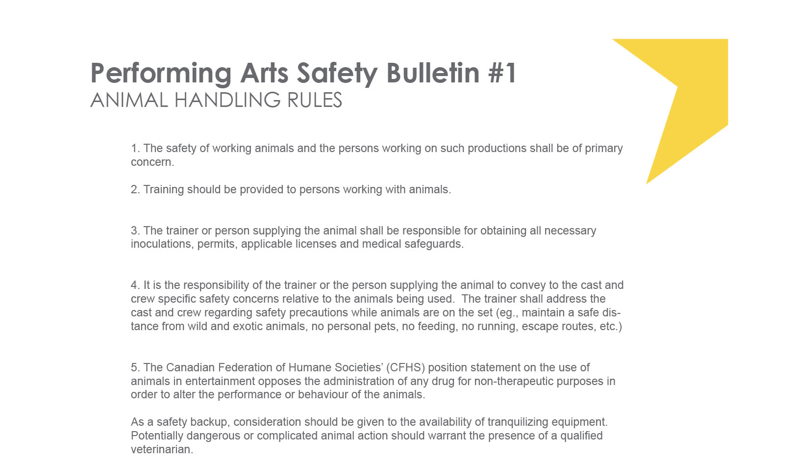 #1 Animal Handling Rules Performing Arts Safety Bulletin