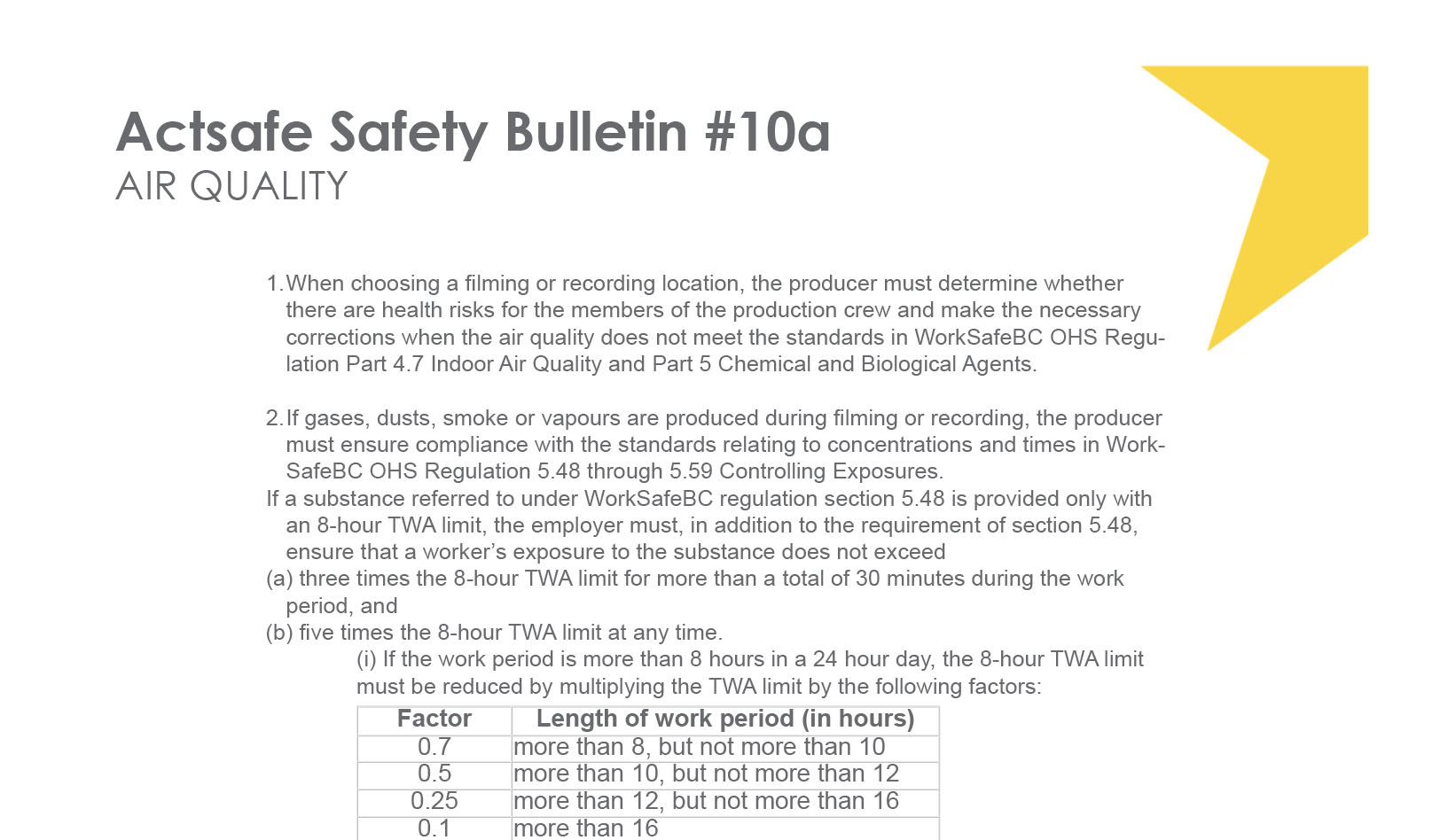 #10A Addendum “A” for Artificial Smoke and Fog – Air Quality Motion Picture Safety Bulletin