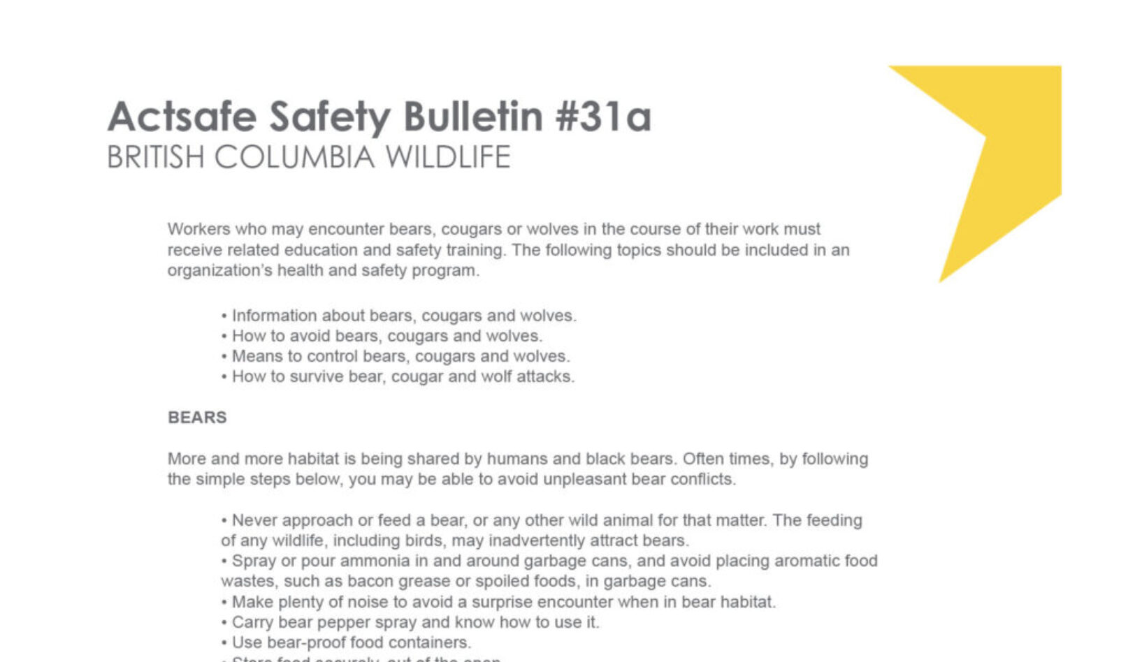 #31A British Columbia Wildlife Motion Picture Safety Bulletin