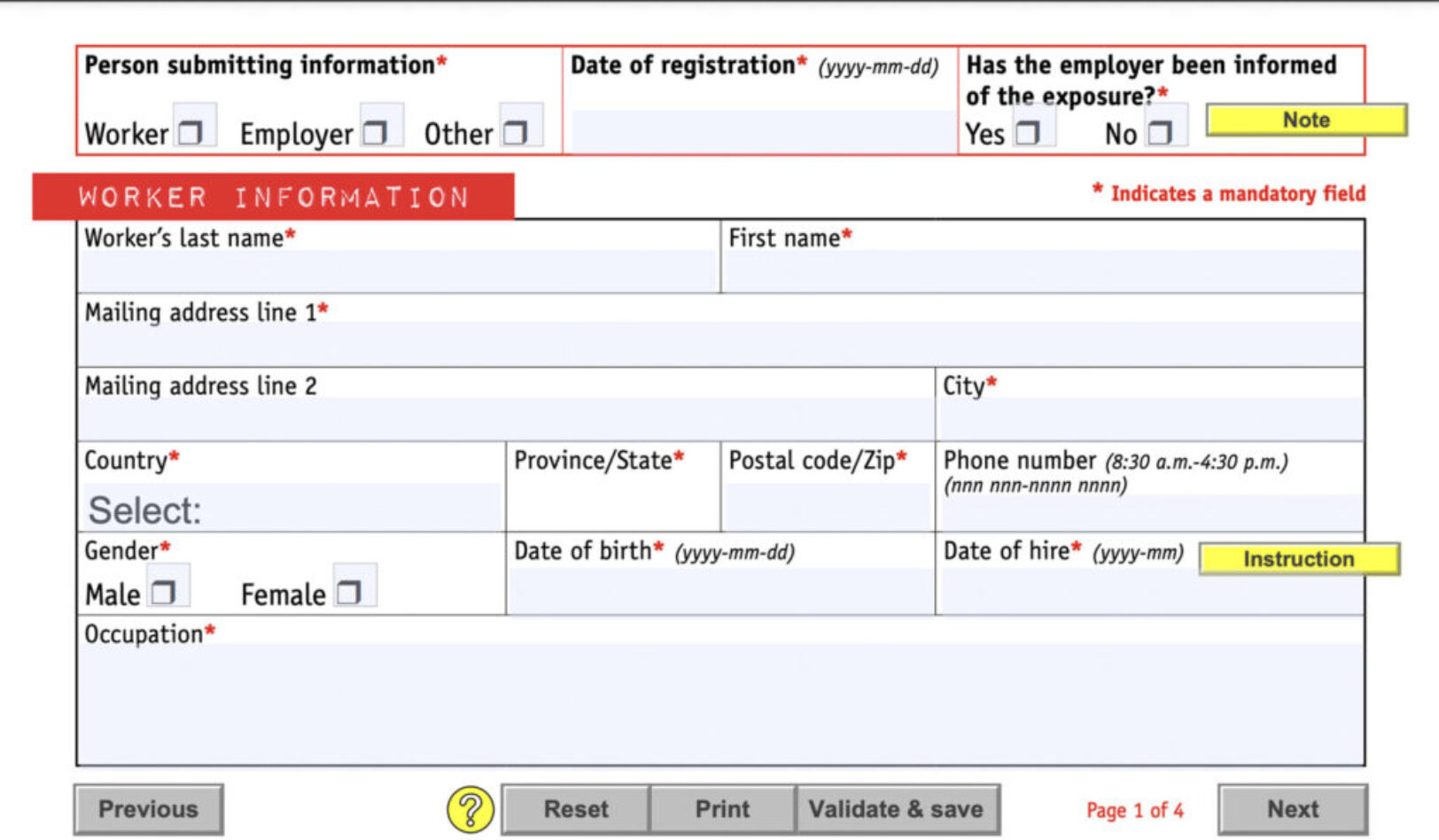 Exposure Registry WorkSafeBC Program (Form 41M1)