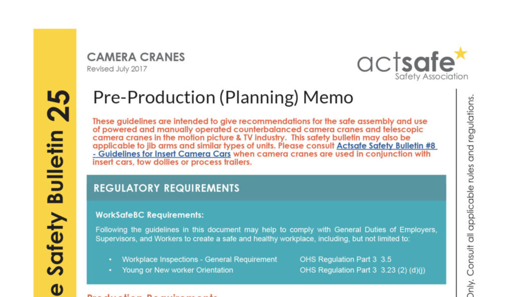 #25 Camera Cranes Motion Picture Safety Bulletin
