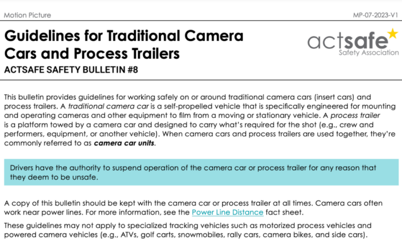 Camera cars safety bulletin