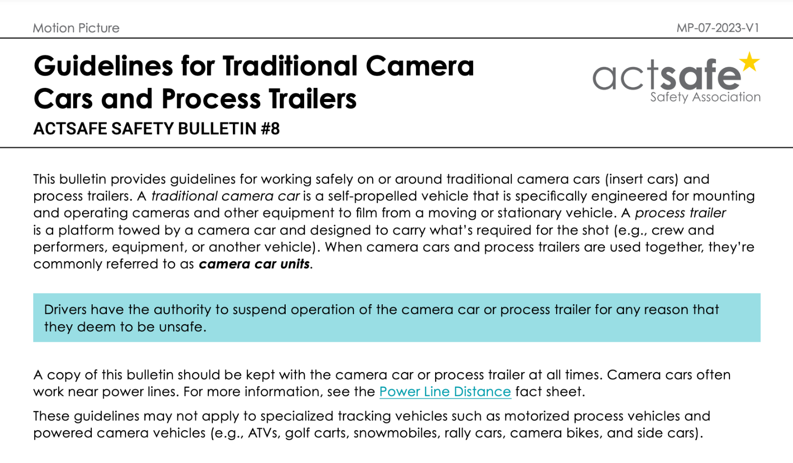 Camera cars safety bulletin