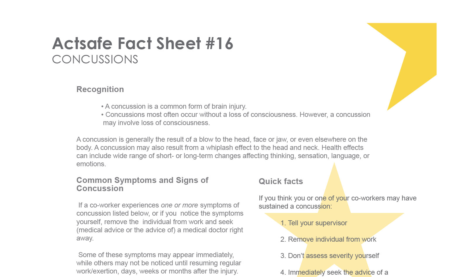 Concussions Motion Picture Fact Sheet