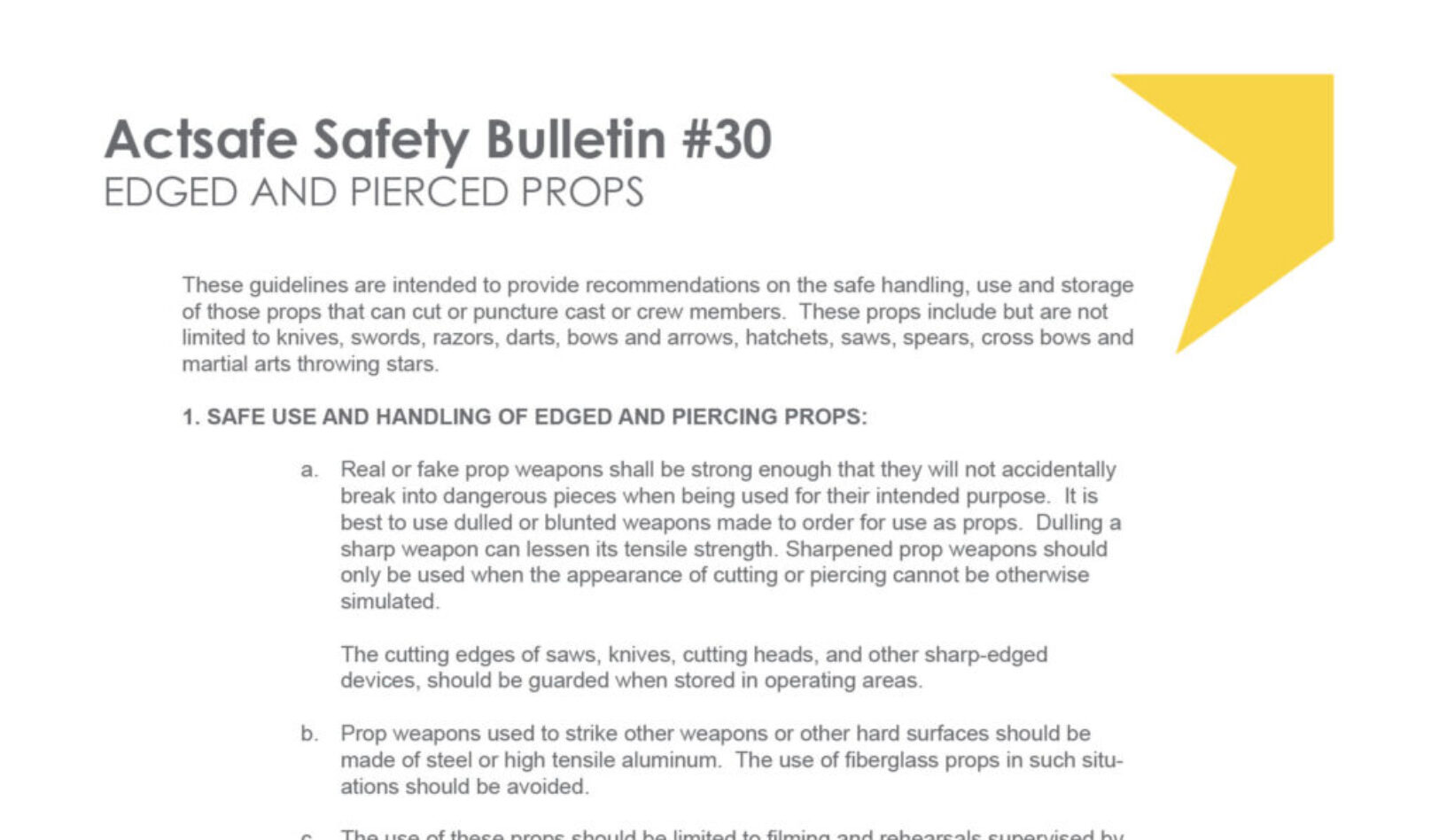#30 Edged & Pierced Props Motion Picture Safety Bulletin