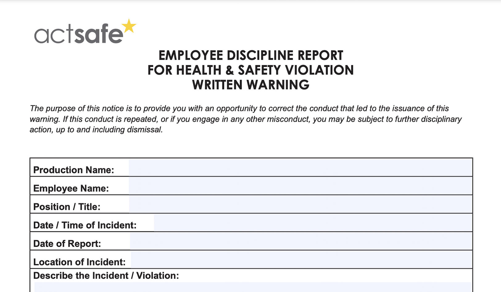 Employee Discipline Report Form
