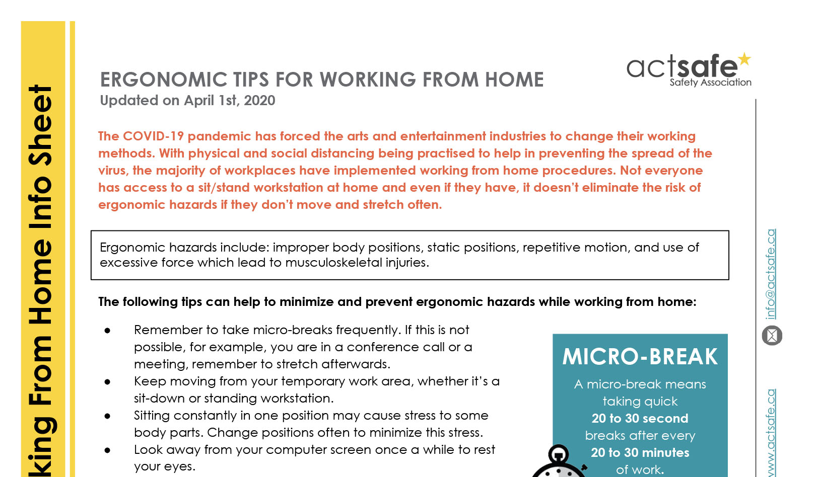 Ergonomic Tips for Working From Home – Info Sheet