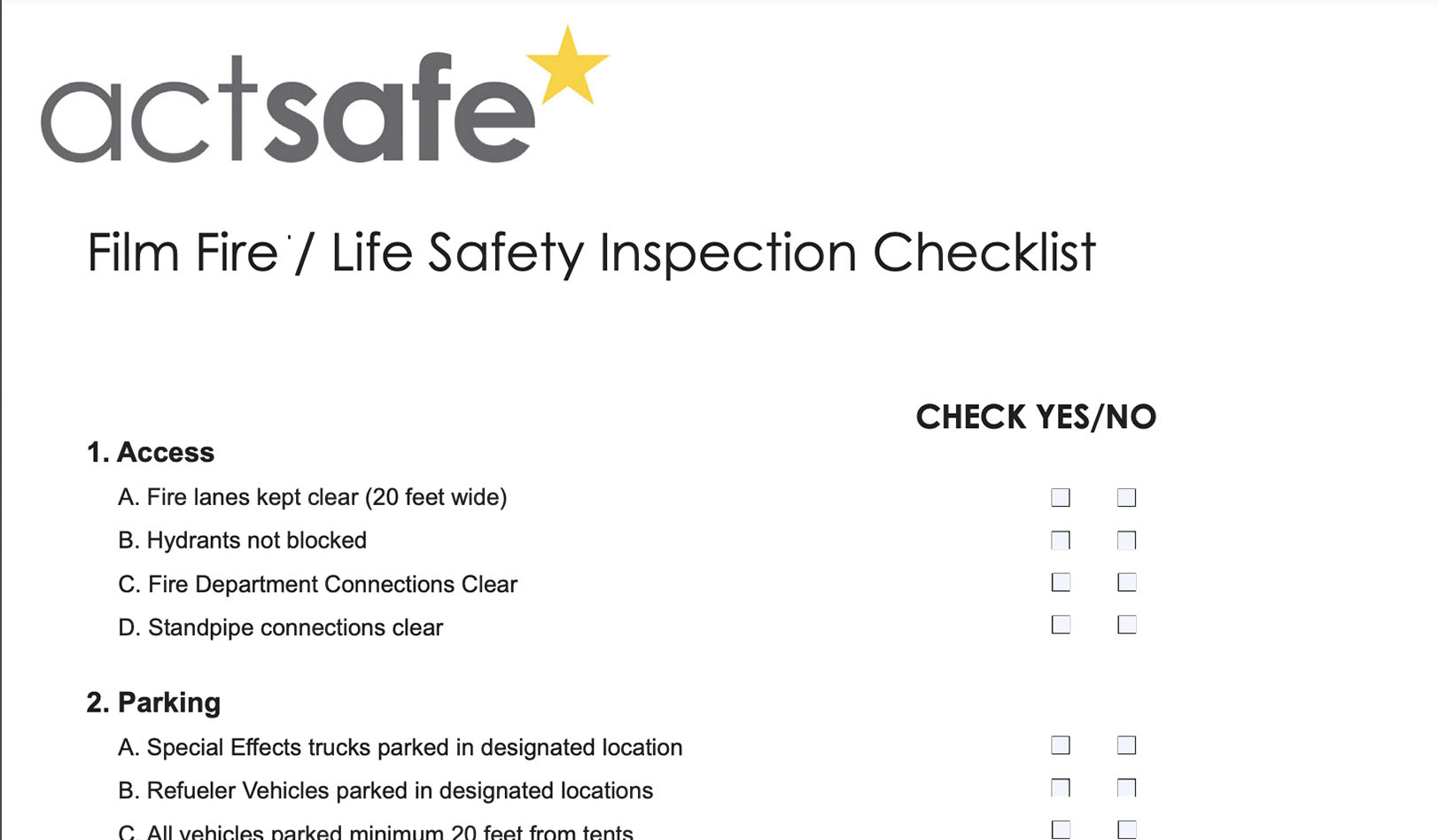 Film Fire/Life Safety Inspection Checklist