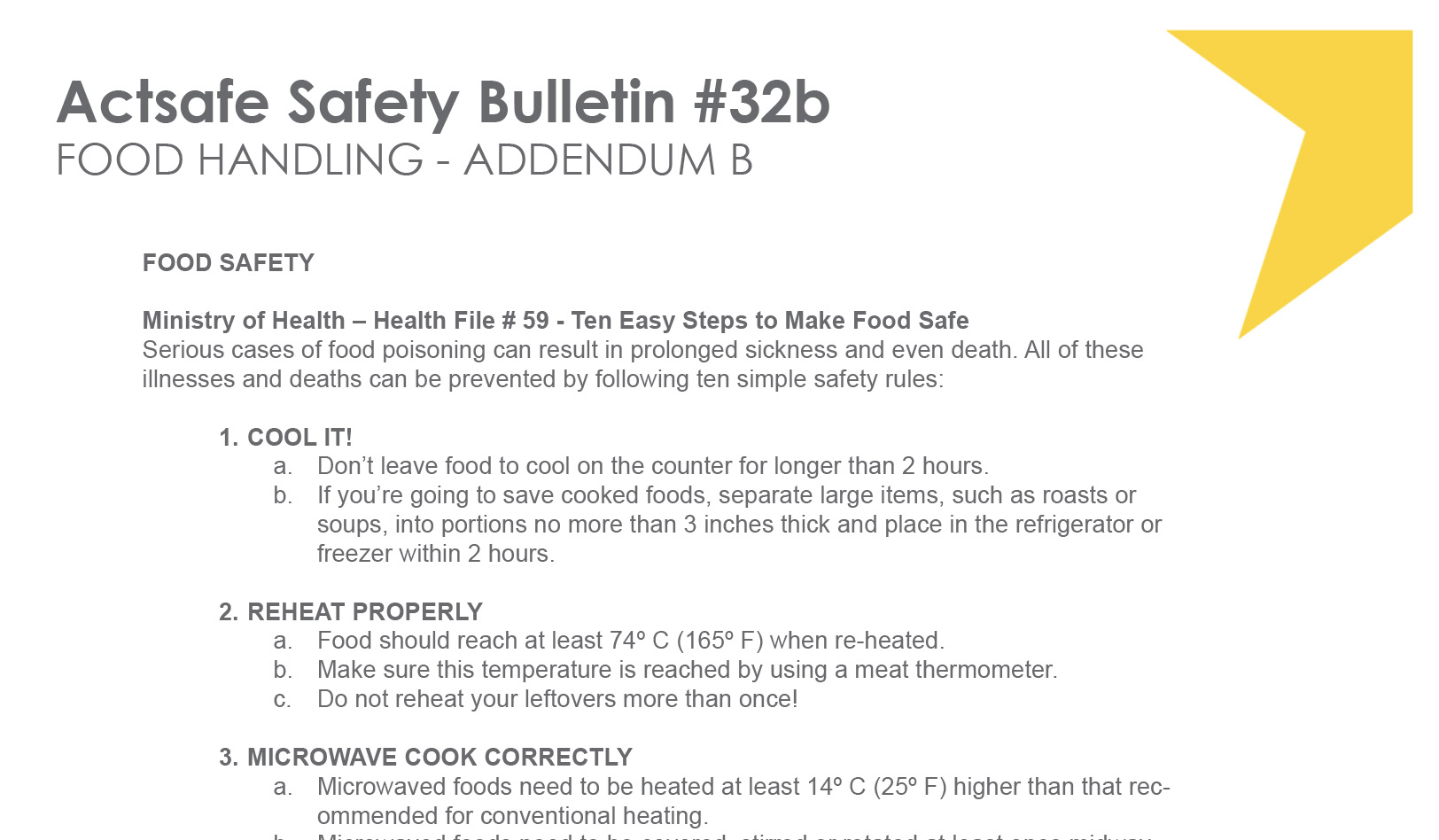 #32B Addendum “B” for Food Handling – Ministry of Health File #59 Motion Picture Safety Bulletin