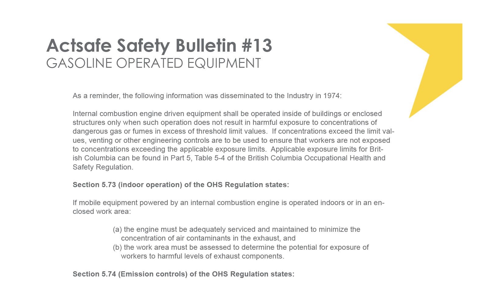 Gasoline Operated Equipment: Safety Bulletin #13