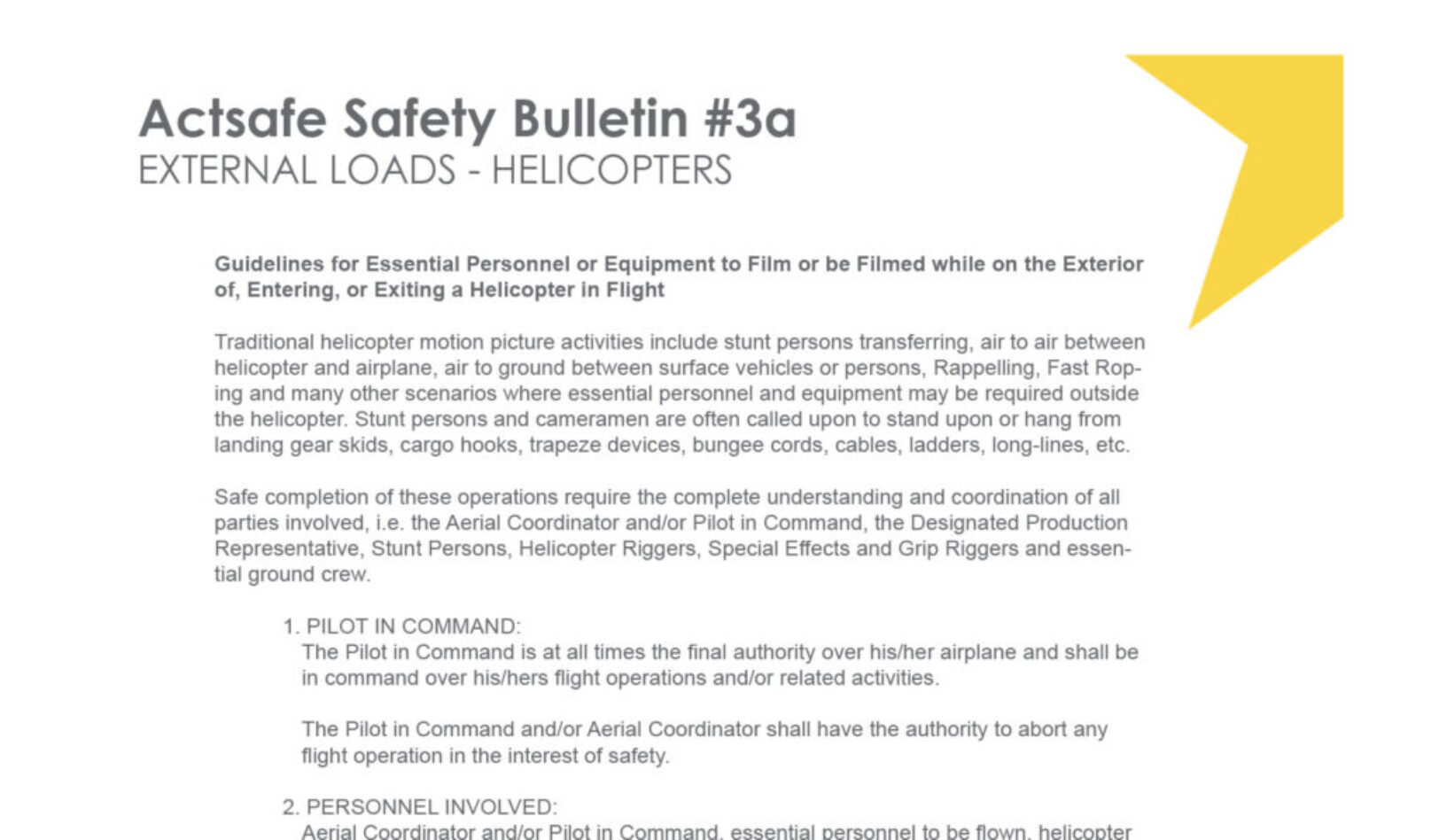 #3A Helicopters, Addendum “A” – External Load Guidelines Motion Picture Safety Bulletin