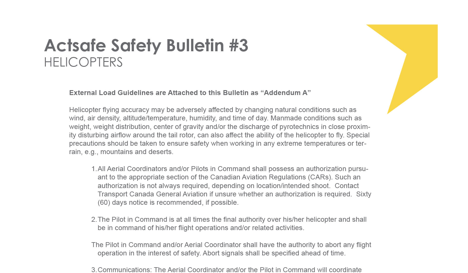 #3 Helicopters Motion Picture Safety Bulletin