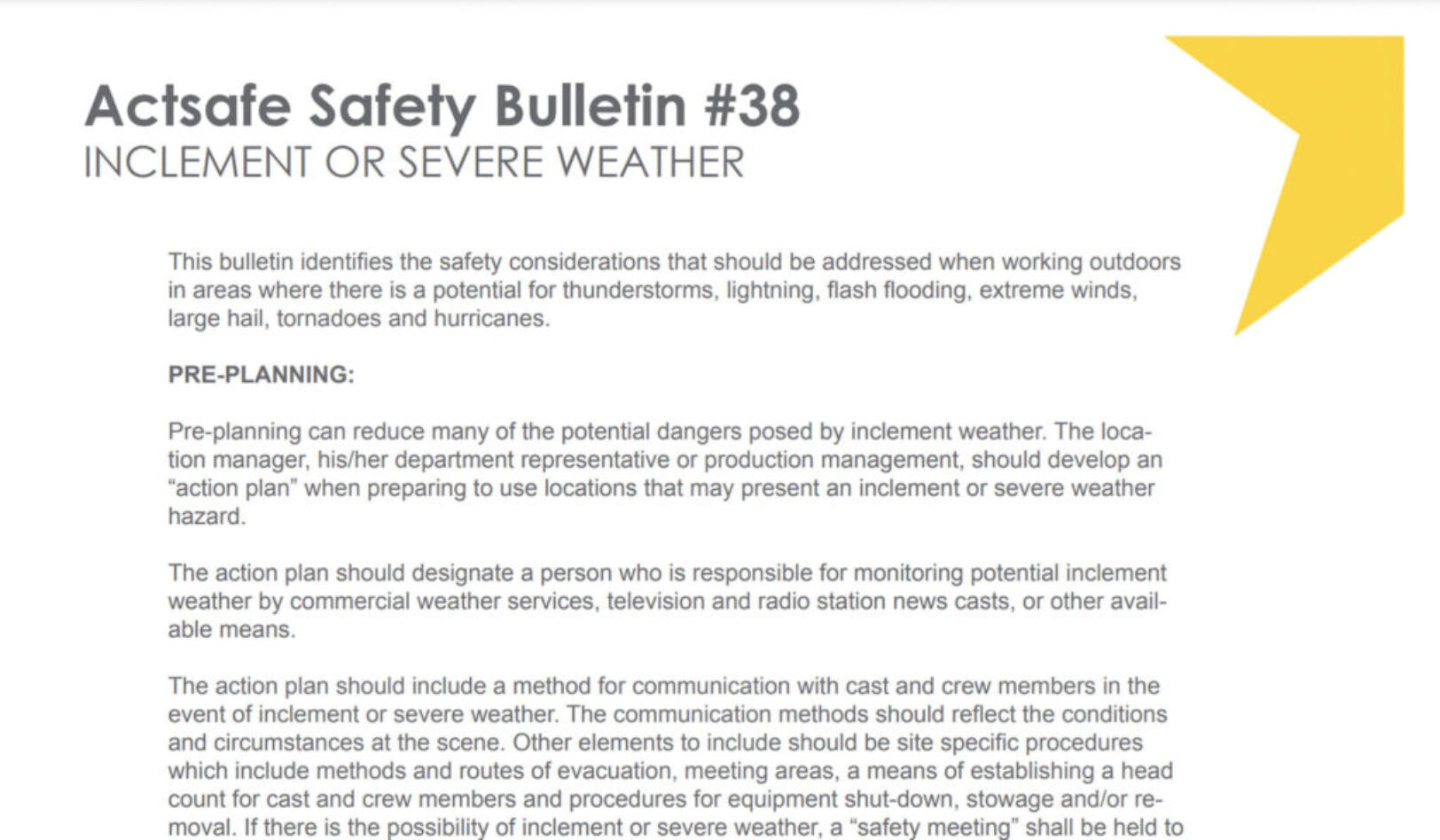 #38 Inclement or Severe Weather Motion Picture Safety Bulletin