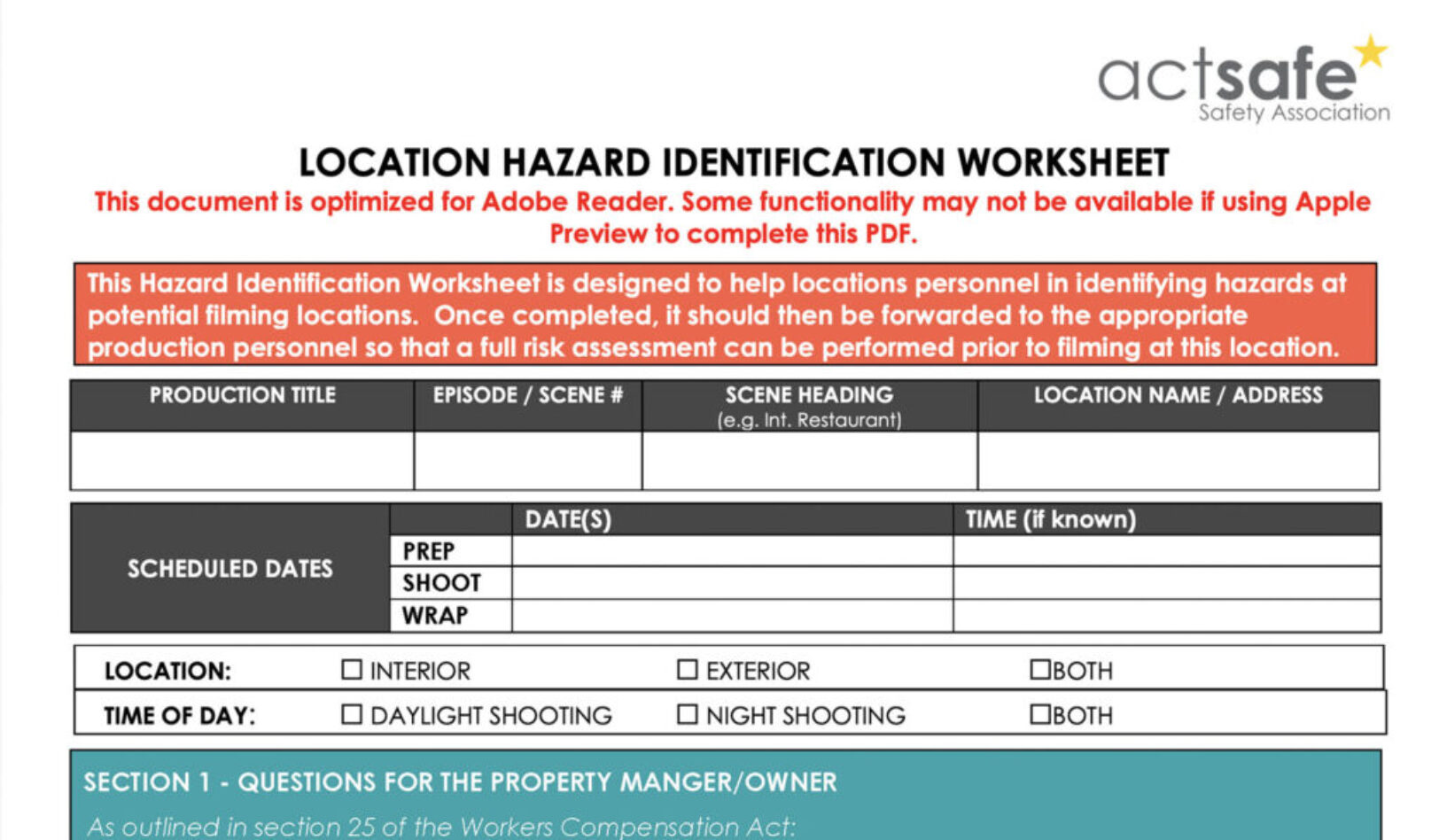 Location Hazard Identification Worksheet