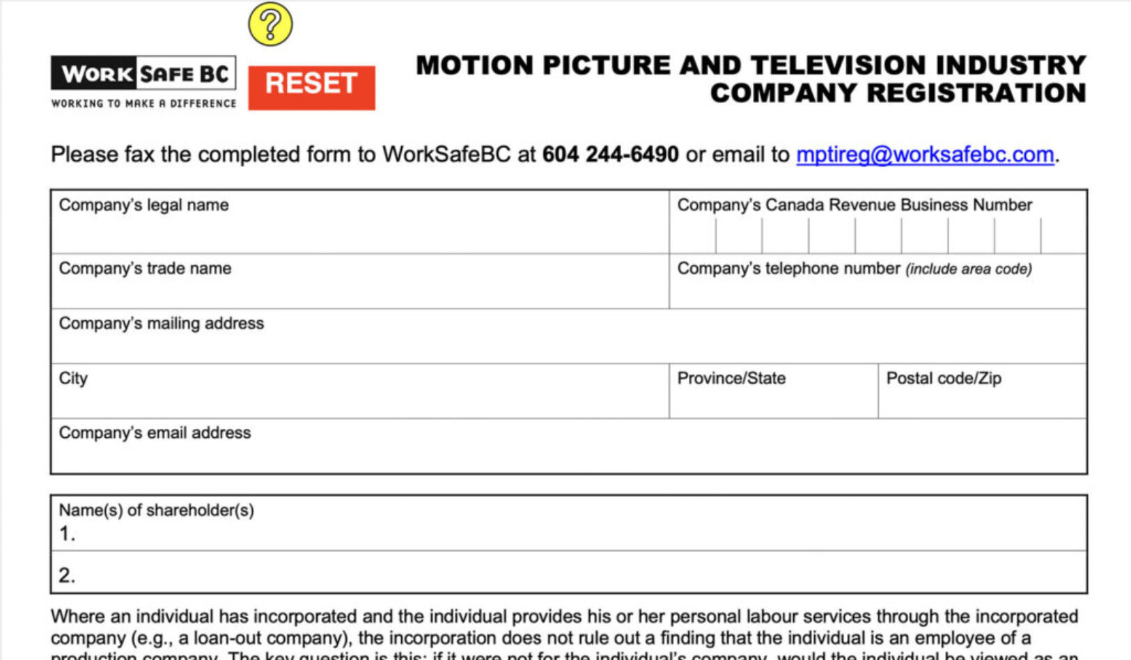 Motion Picture and Television Industry Company Registration (Form 1800MPTI)
