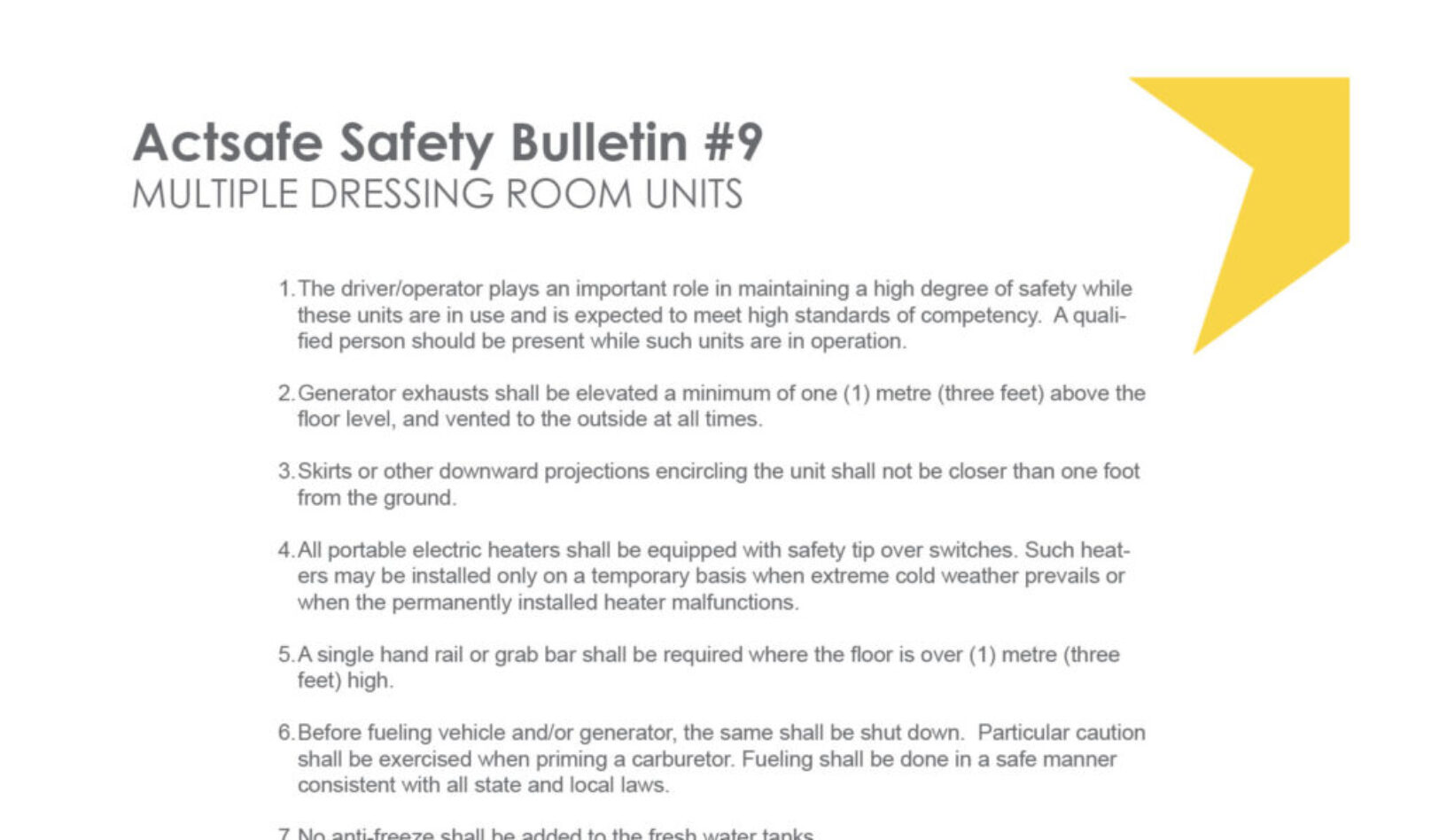 #9 Multiple Dressing Room Units Motion Picture Safety Bulletin