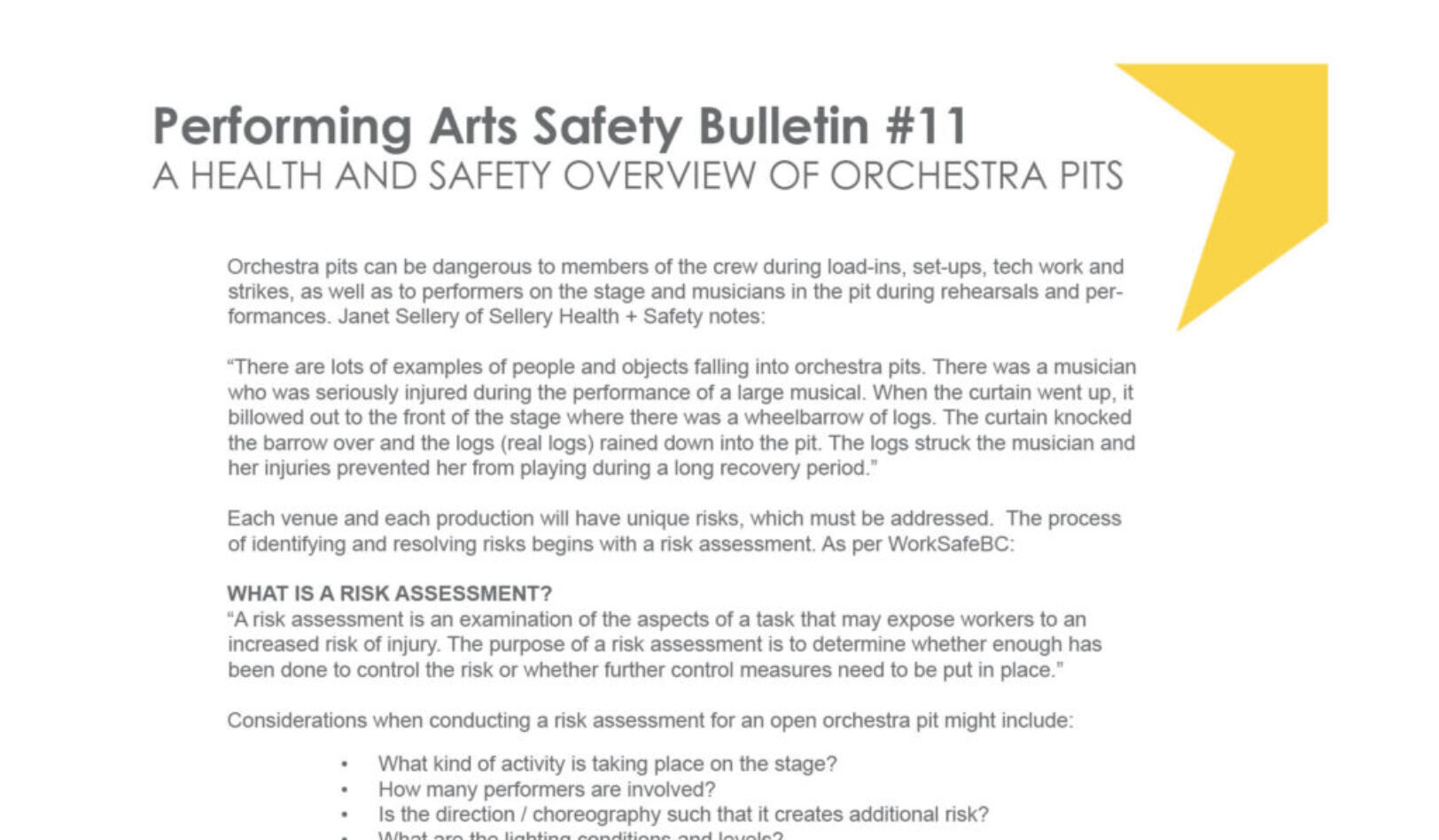 #11 A Health & Safety Overview of Orchestra Pits Performing Arts Safety Bulletin