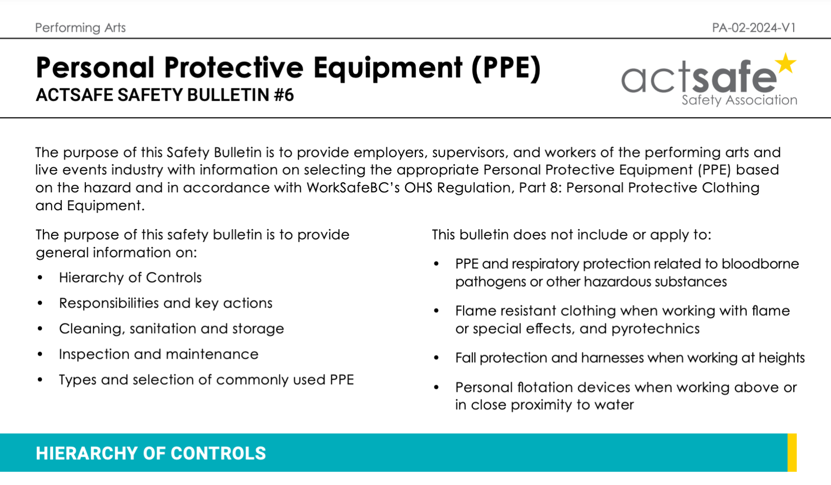 #6 Personal Protective Equipment (PPE) – Performing Arts
