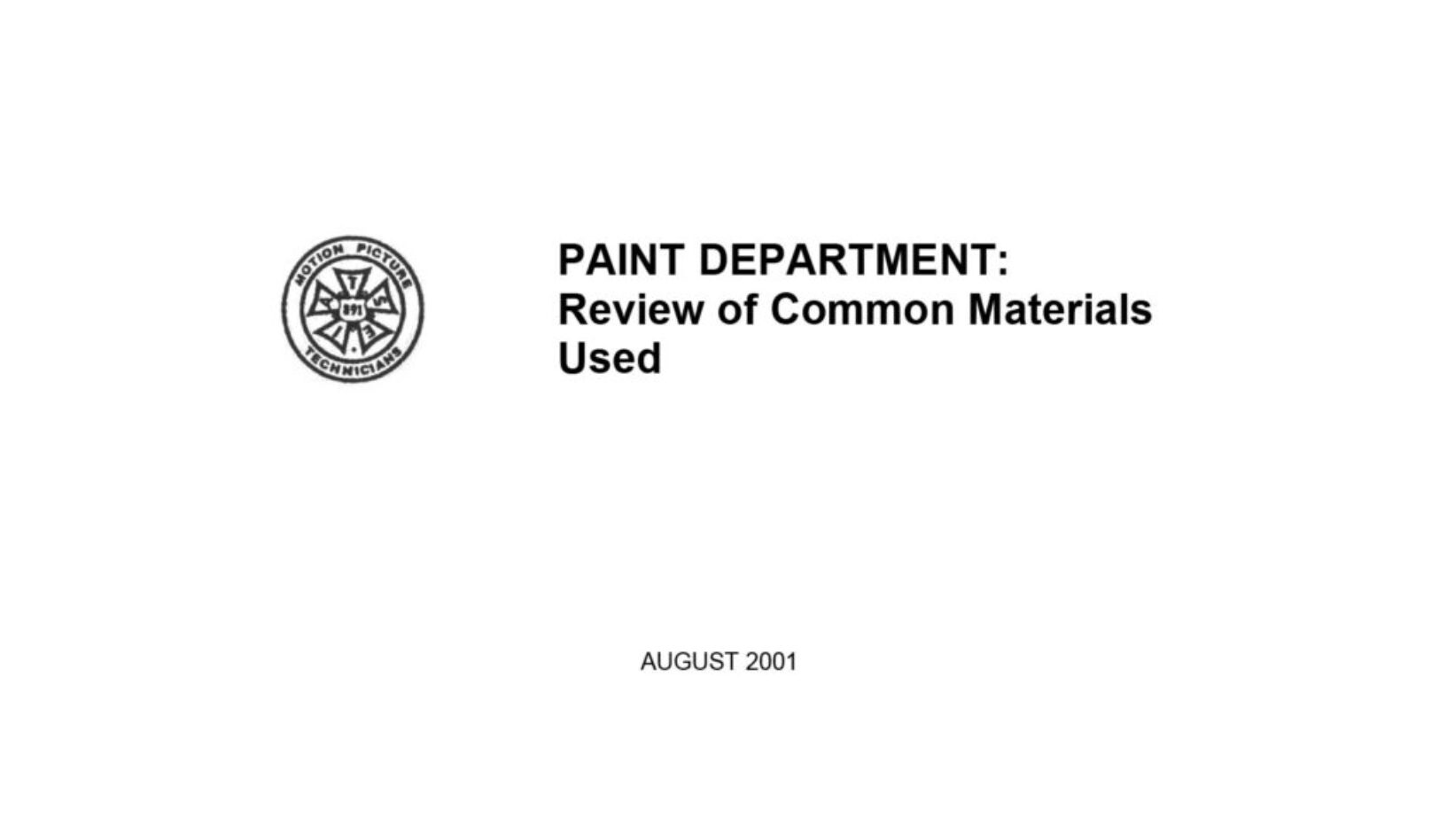 Paint Department, Review of Common Materials Used Report