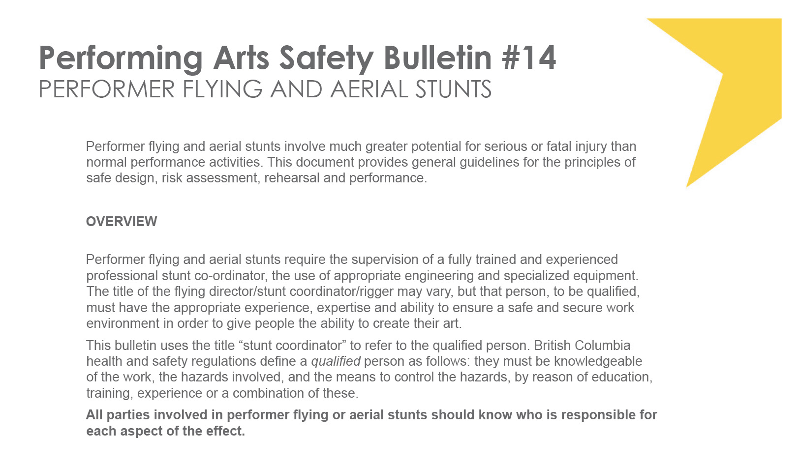 #14 Performer Flying & Aerial Stunts Performing Arts Safety Bulletin