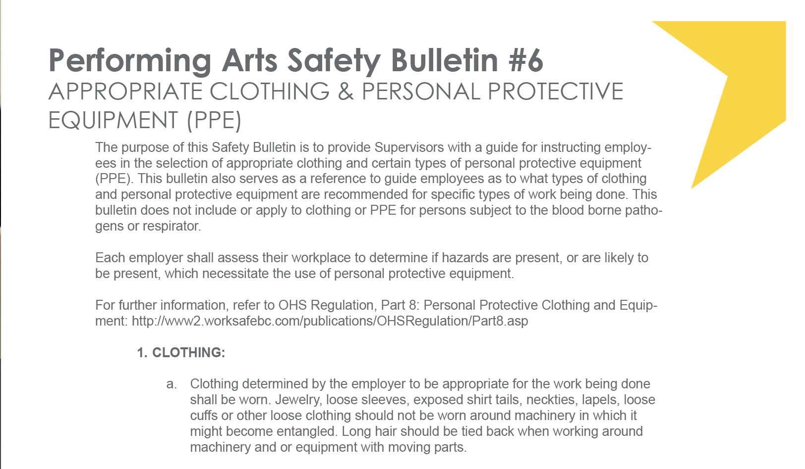 #6 Appropriate Clothing & Personal Protective Equipment (PPE) Performing Arts Safety Bulletin