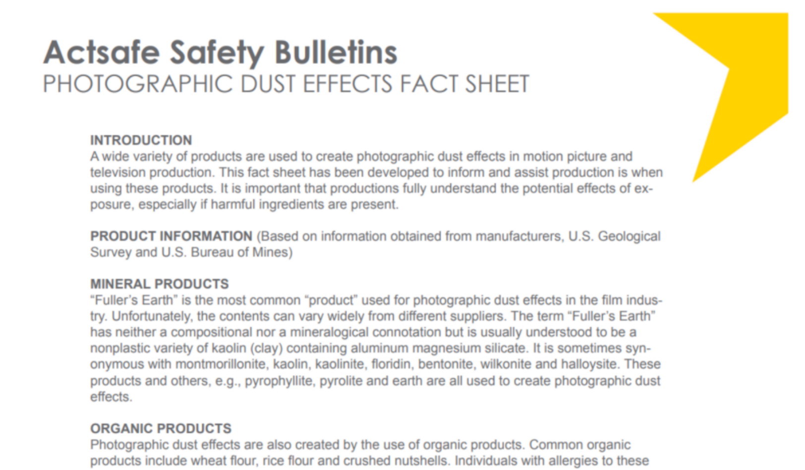 Photographic Dust Effects Motion Picture Fact Sheet