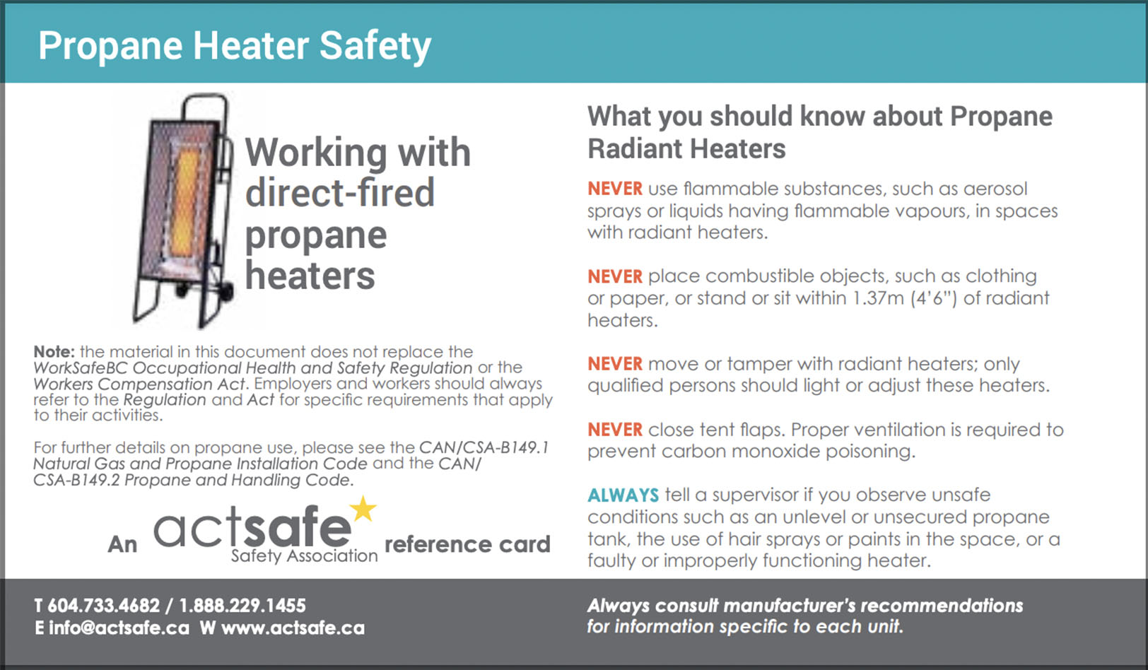 Working with Direct Fired Propane Heaters Reference Card