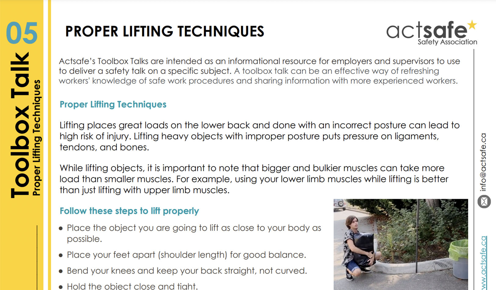 Proper lifting techniques