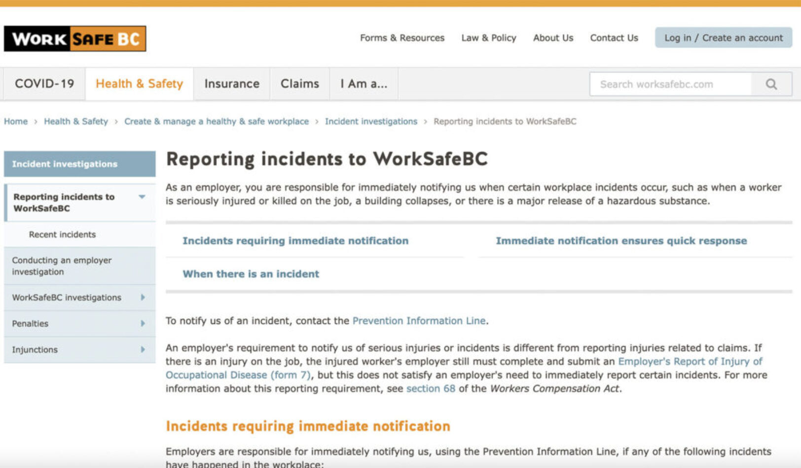 Reporting Incidents to WorkSafeBC