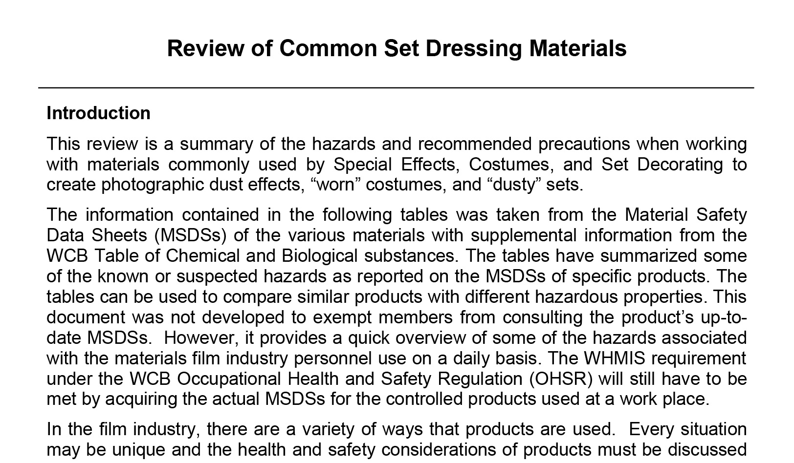 Review of Common Set Dressing Materials Report