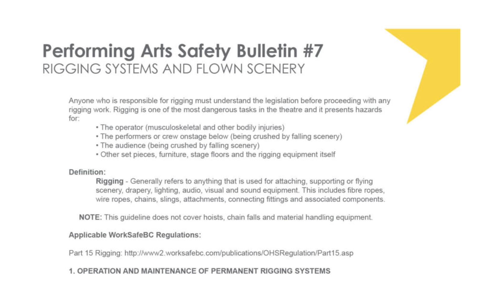#7 Rigging Systems and Flown Scenery Performing Arts Safety Bulletin
