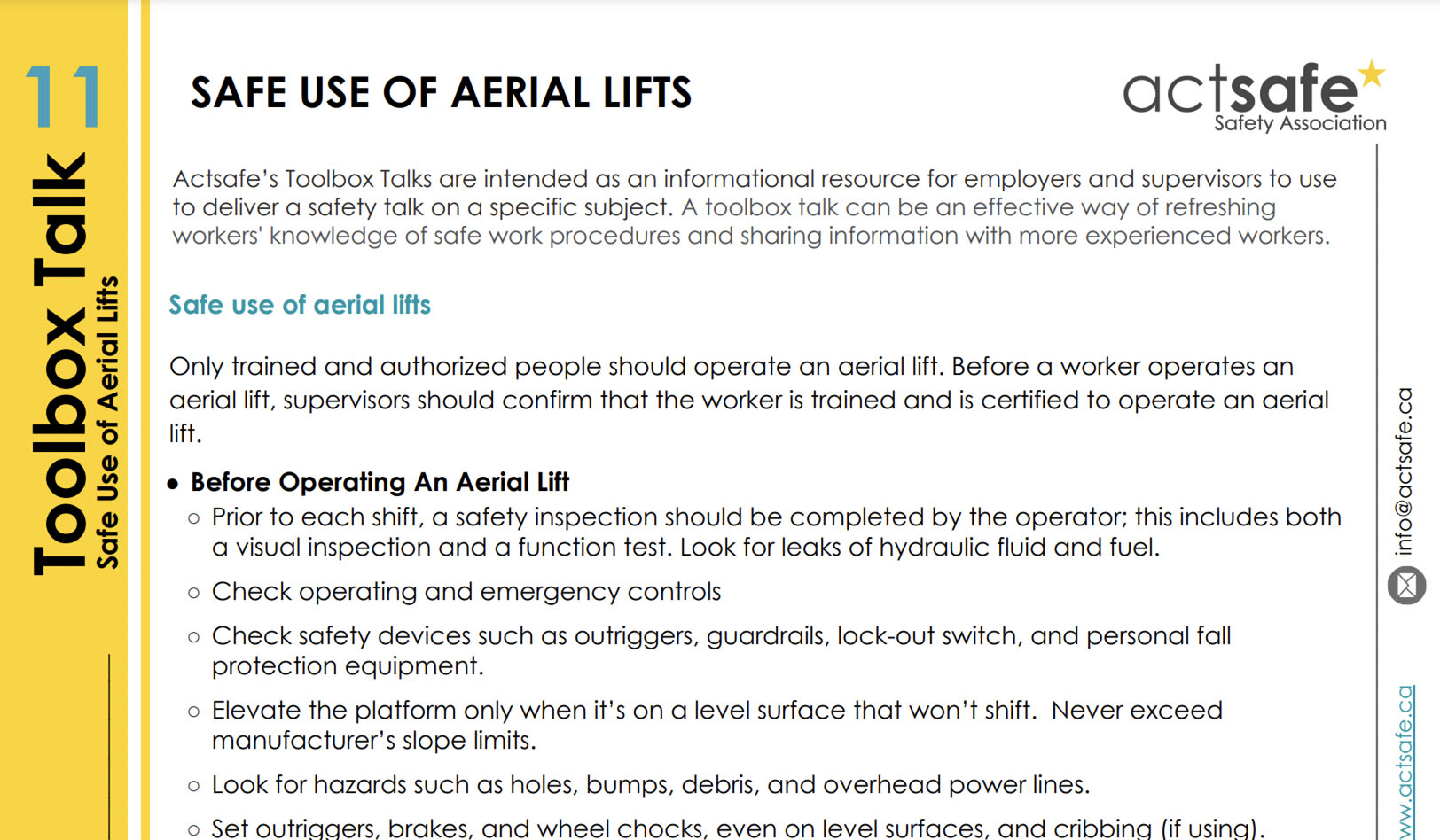 Safe use of aerial lifts