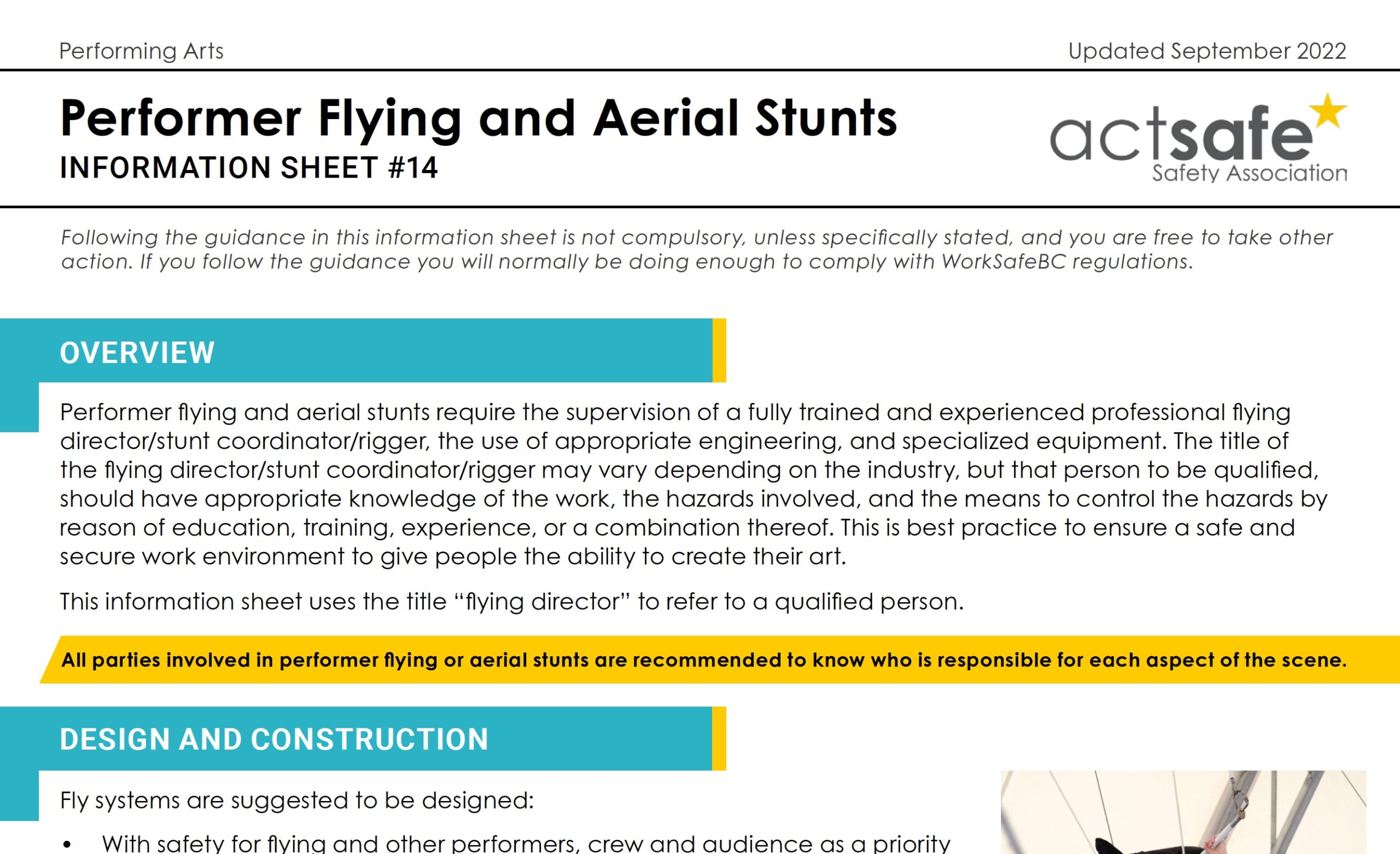 #14 Performer Flying & Aerial Stunts Performing Arts Safety Bulletin
