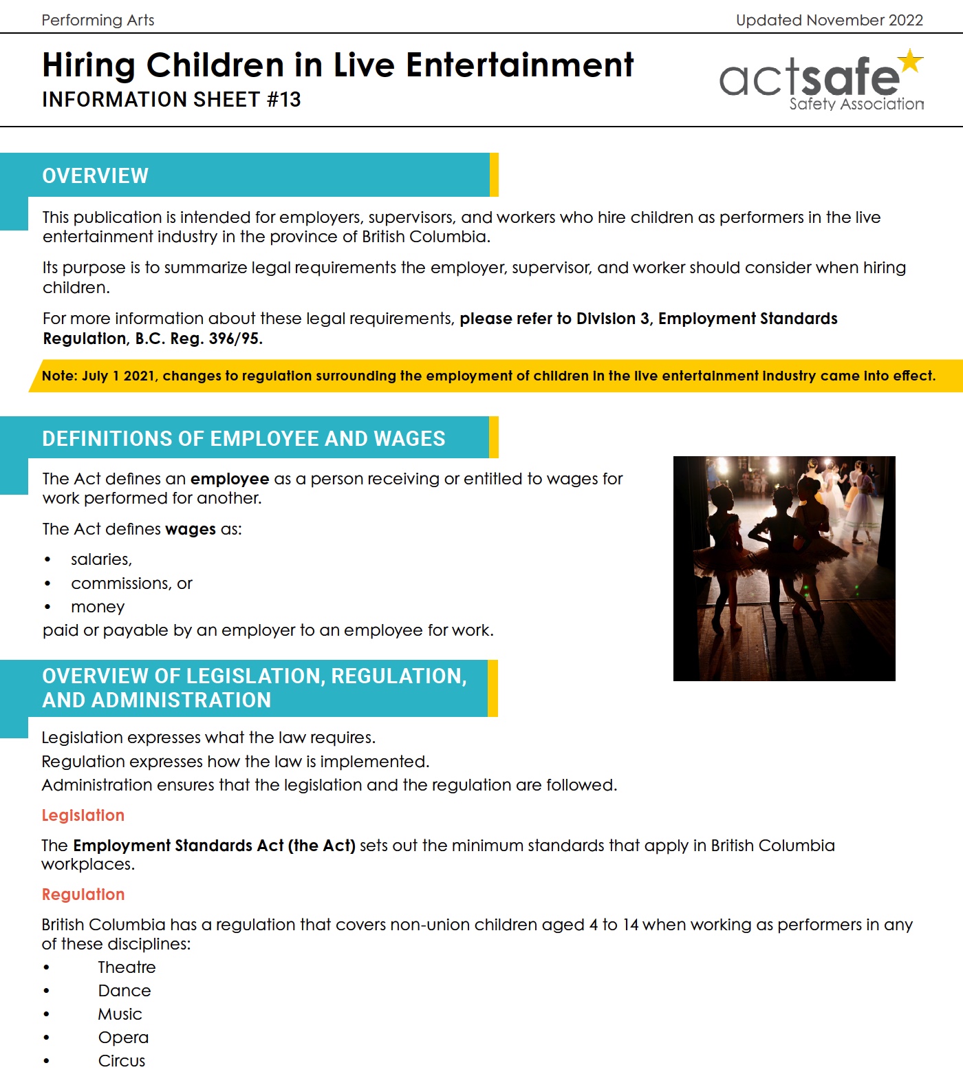 #13 Hiring Children in Live Entertainment Performing Arts Information Sheet