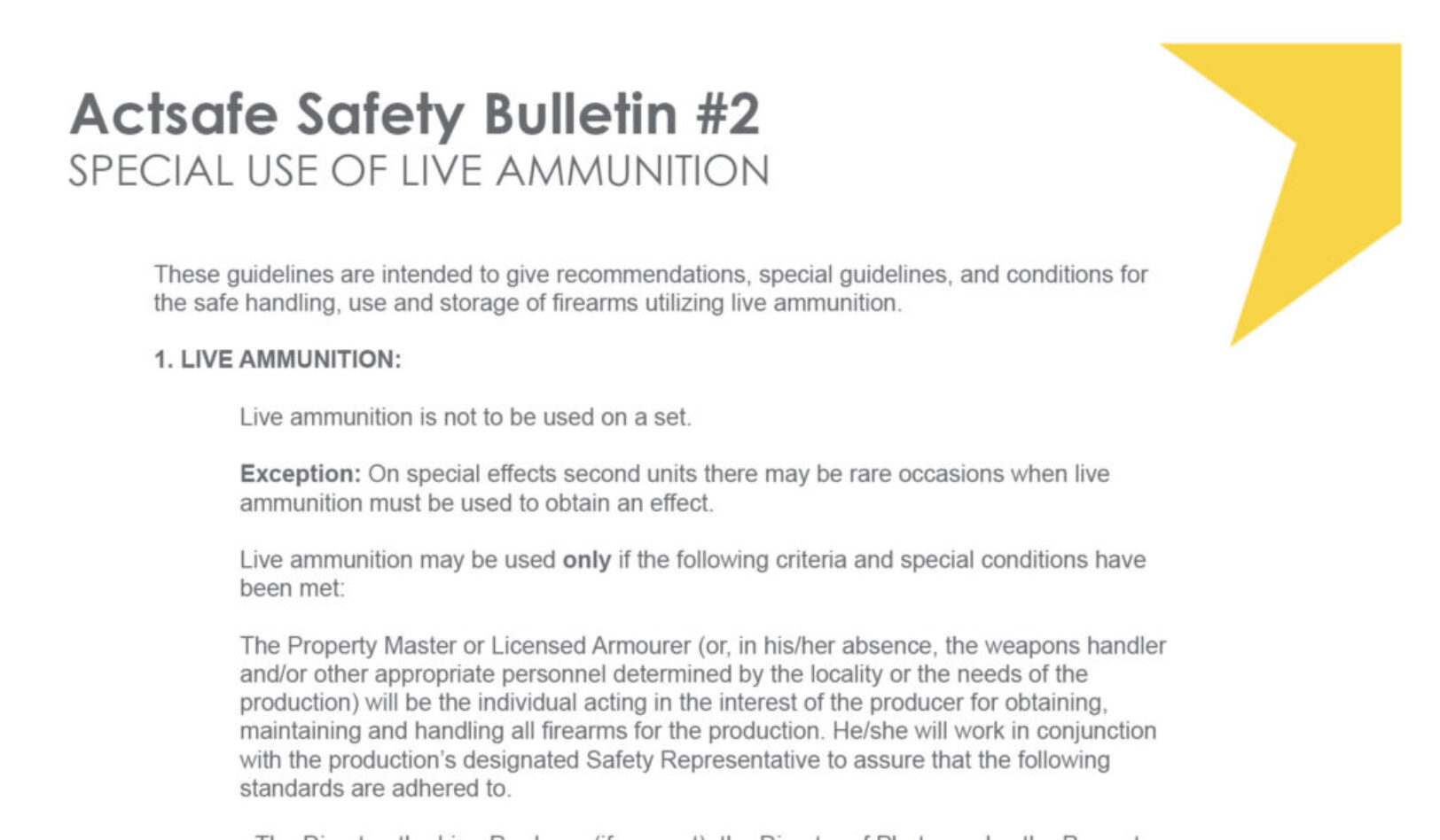 Motion picture bulletin special use live ammunition