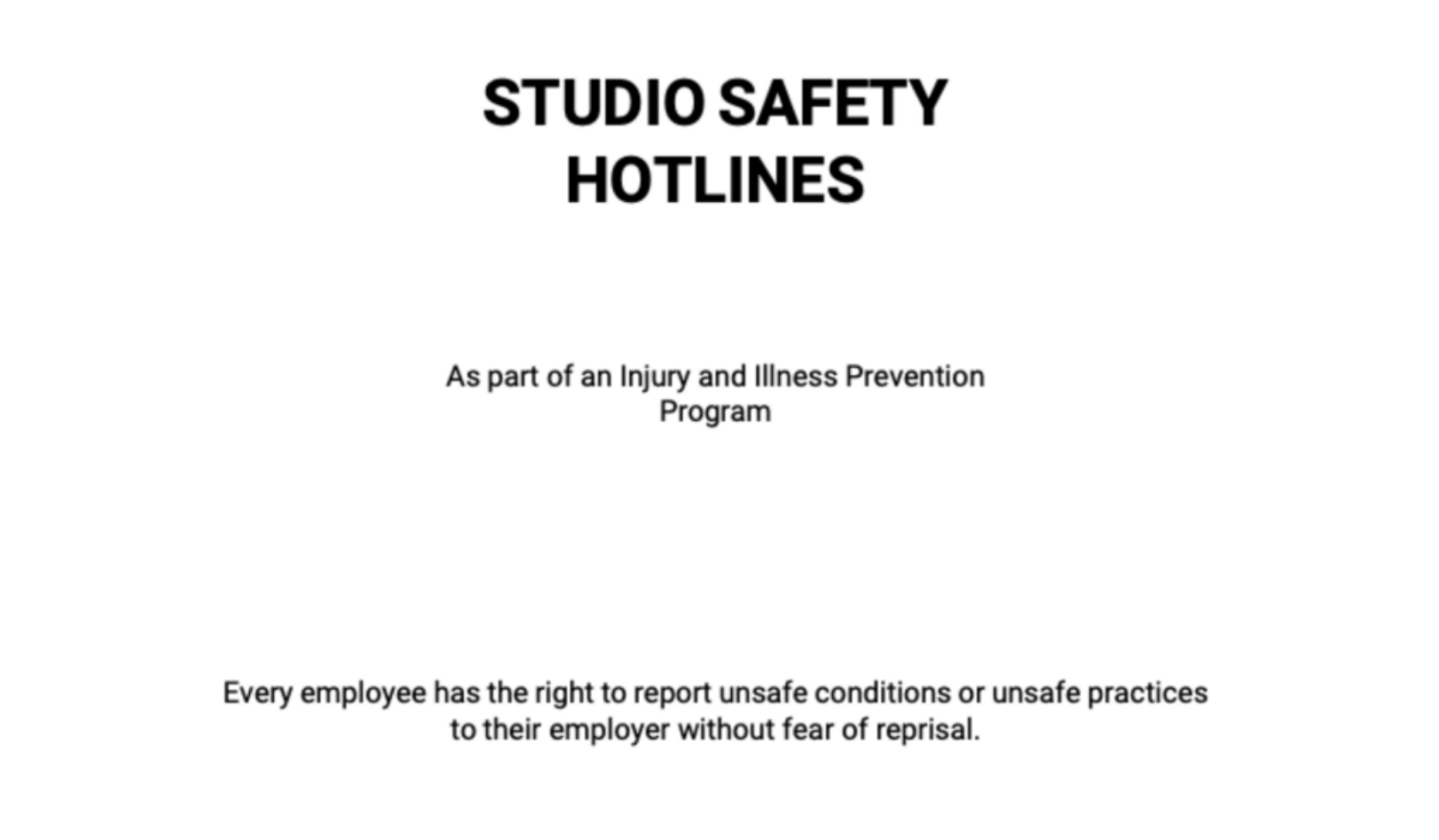 Studio Safety Hotlines Link
