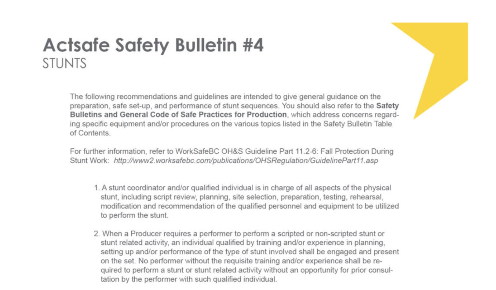 #4 Stunts Motion Picture Safety Bulletin