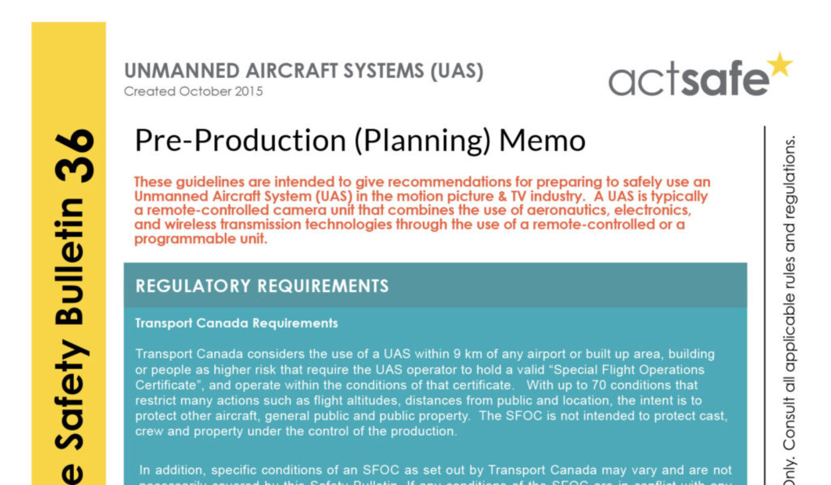 #36 Unmanned Aircraft Systems (UAS) Motion Picture Safety Bulletin