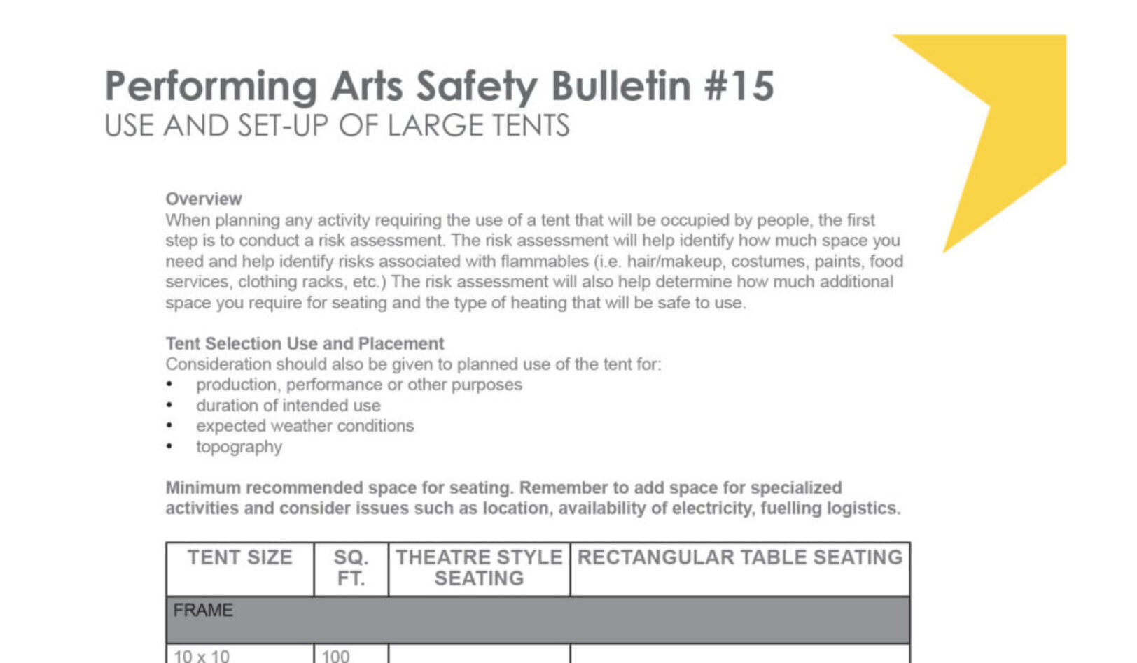 #15 Use and Set-Up of Large Tents Performing Arts Safety Bulletin