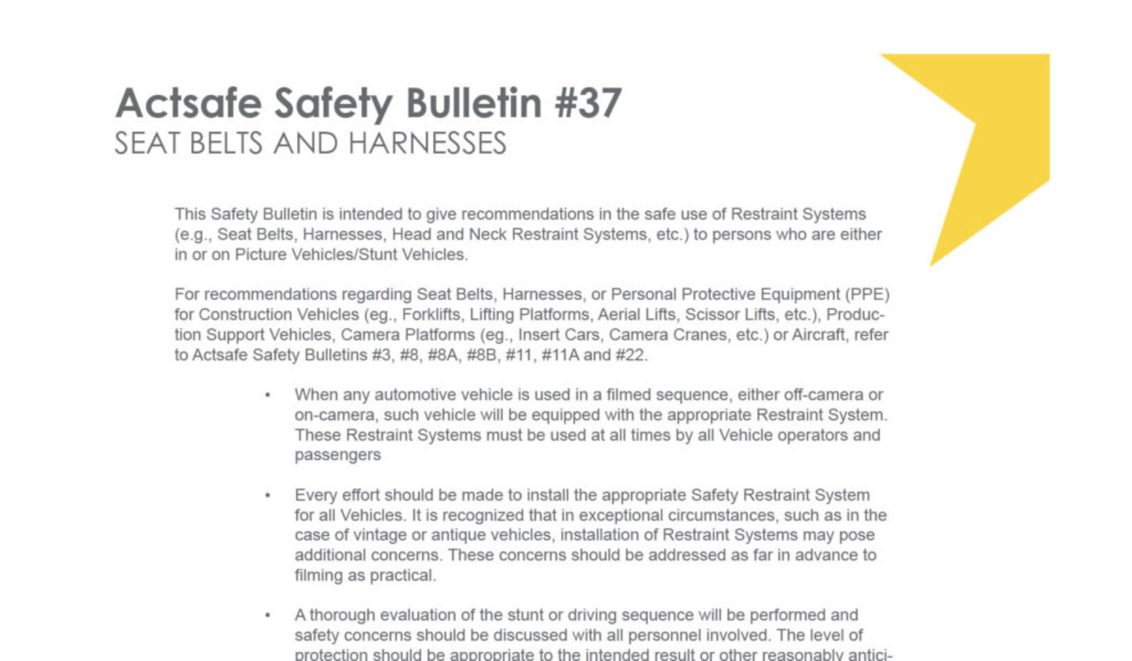 #37 Vehicle Restraint Systems Motion Picture Safety Bulletin