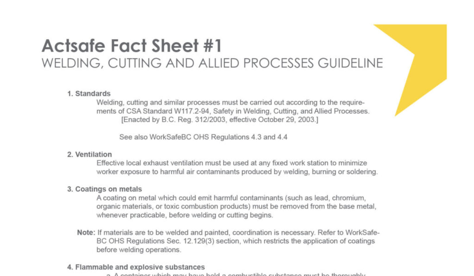 Welding, Cutting & Allied Processes Fact Sheet