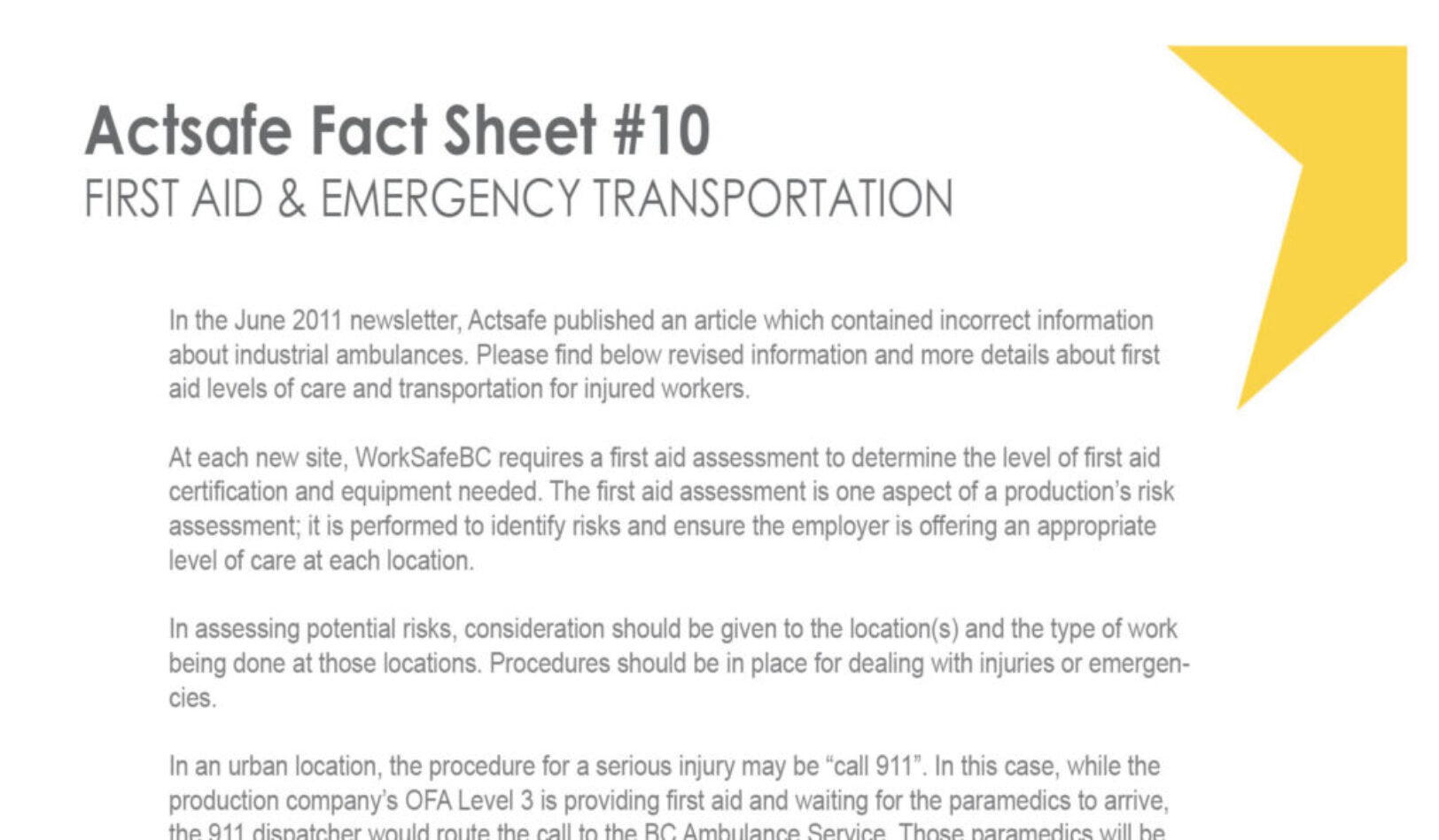First Aid & Emergency Transportation Fact Sheet #10