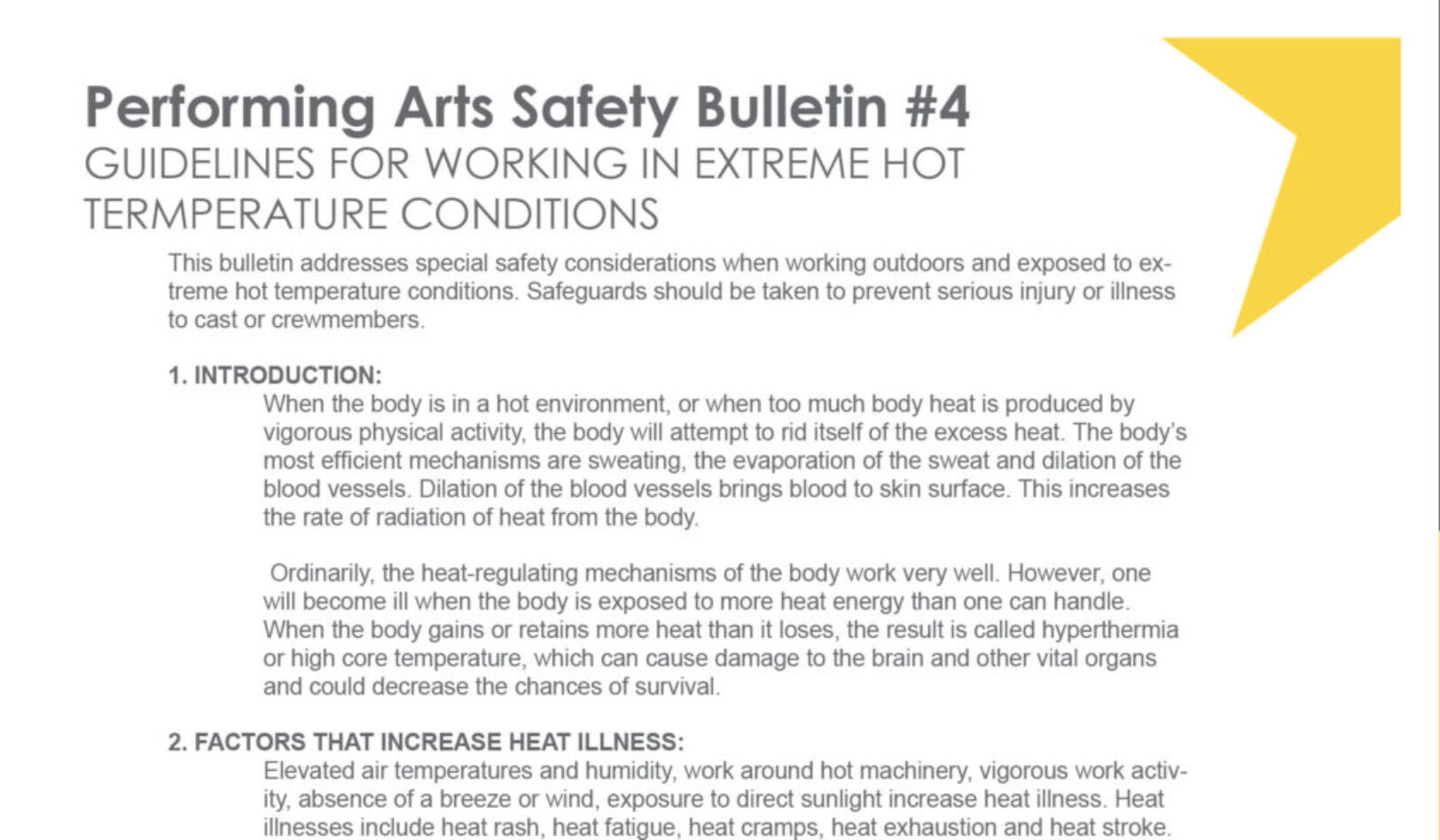 #4 Guidelines for Working in Extreme Hot Temperature Conditions Performing Arts Safety Bulletin